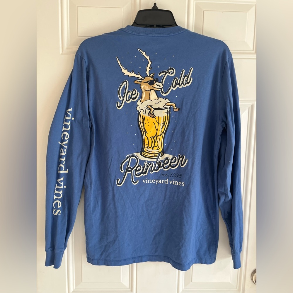 Vineyard Vines T Shirt Men’s Small Blue Long Sleeve Tee‎ Reinbeer Logo